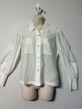 Express Ivory Sheer Romantic Button-Up Shirt Full Sleeves Chest Pockets Coquette